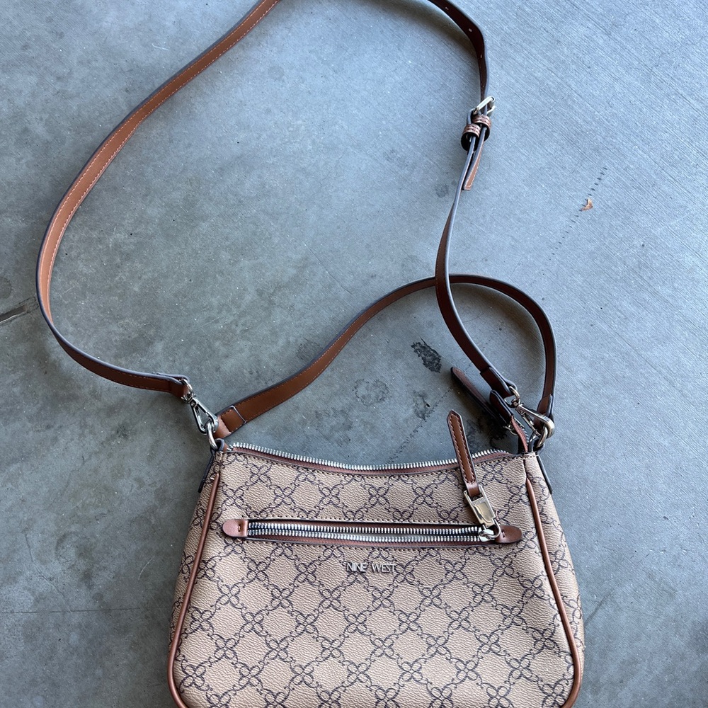 Nine West Colette Mini Brown Monogram Crossbody Bag